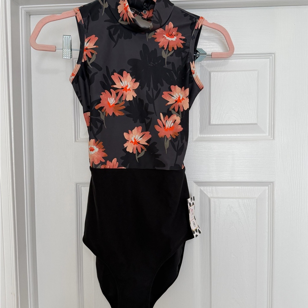 Floral Black and Orange Dance Leotard